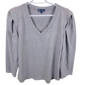 Democracy sz L Silver Grey Puff Shoulder V-Neck Sweater 3/4 Sleeve Sweatshirt